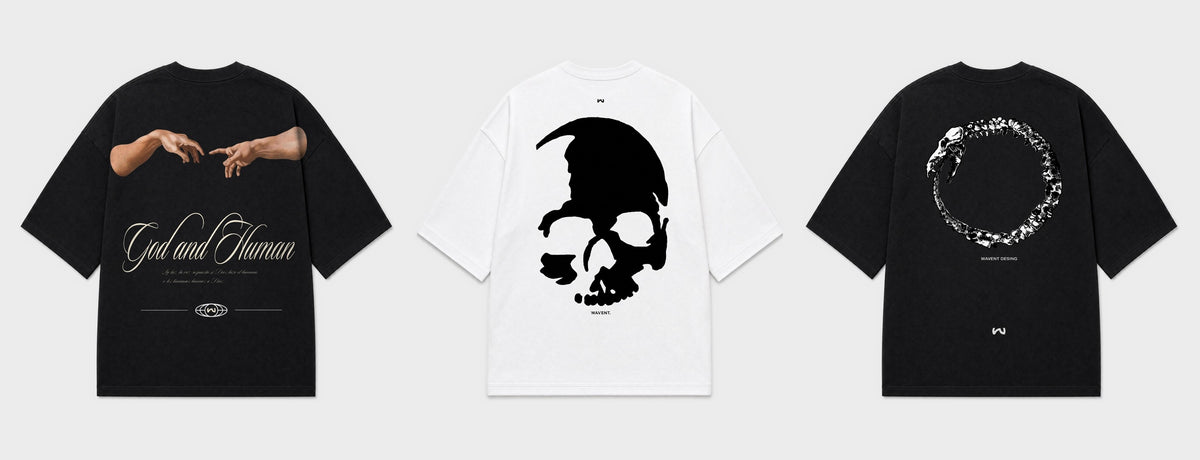 Camisetas Human, White y Ouroboros de Wavent vistas de espalda